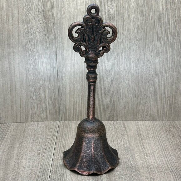 Vintage Cast Iron Handheld Bell Tabletop Décor Ornate School Church Farm Cottage - Picture 1 of 9